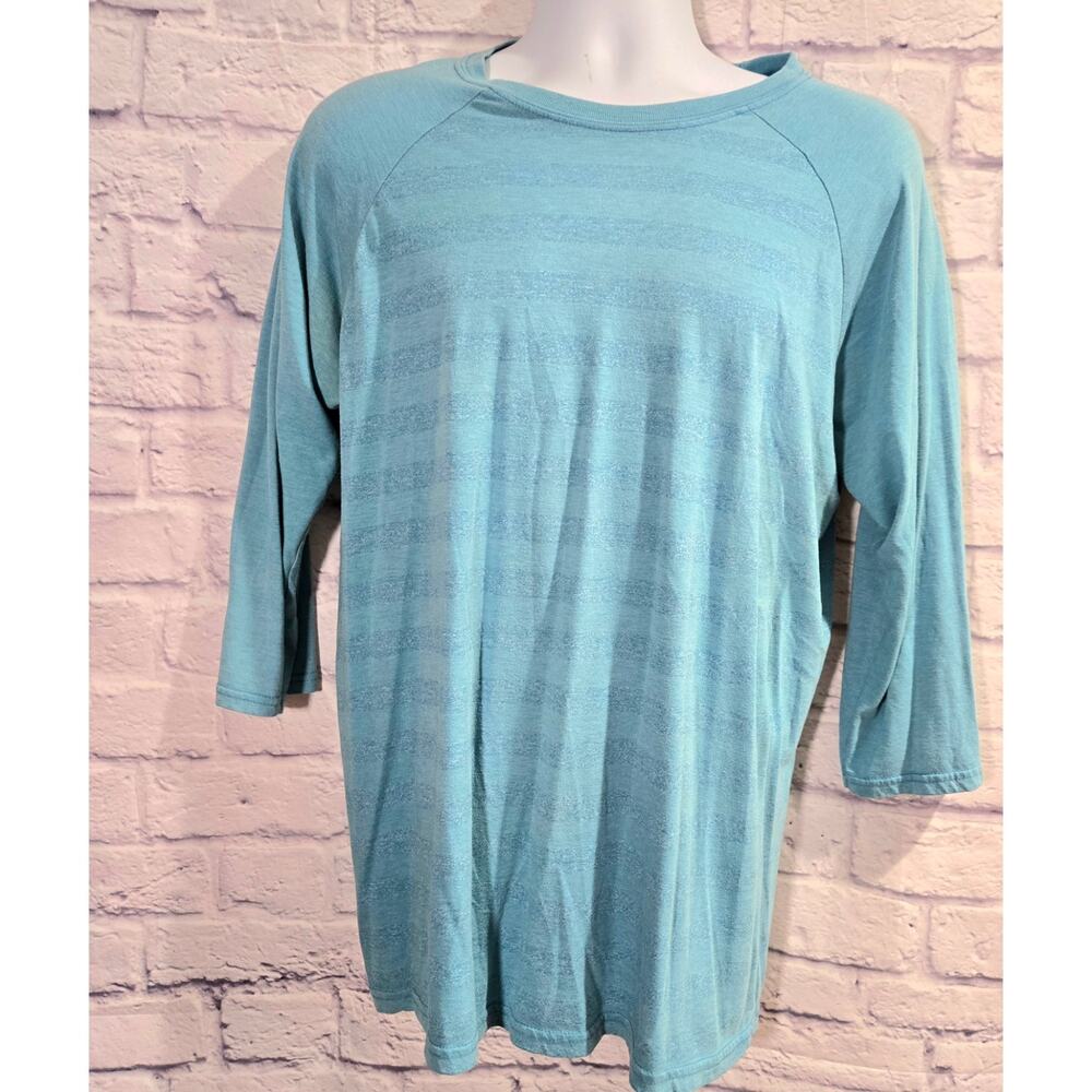 Light Blue Striped 3/4 Sleeves Crew Neck Men's Shirt Large